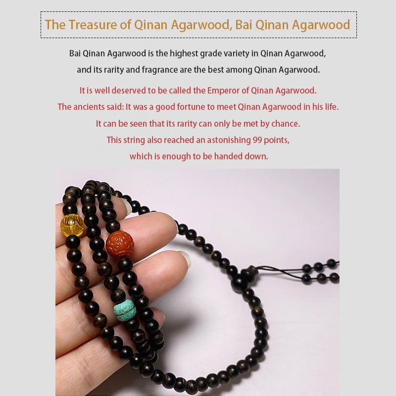 Agarwood Bracelet with Turquoise Amber & Red Agate for Strength