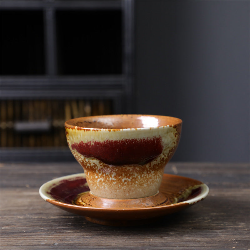 Ceramic Planet Design Coffee Mug with Saucer - Rough Pottery