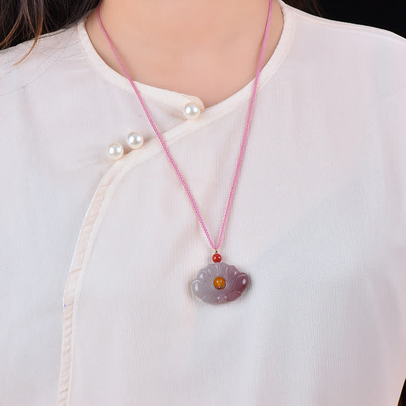 Pink Golden Silk Jade Lotus Necklace | Luck & Renewal