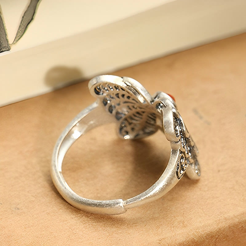 Red Agate Butterfly Ring & Earrings Set for Self-Acceptance
