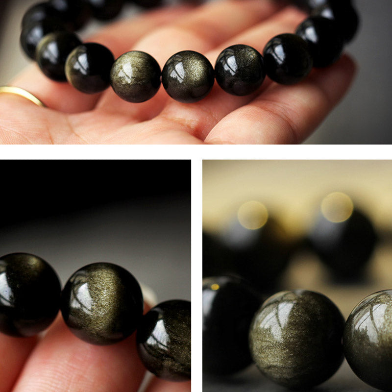 8mm Obsidian Purification Bracelet with Zodiac Buddha