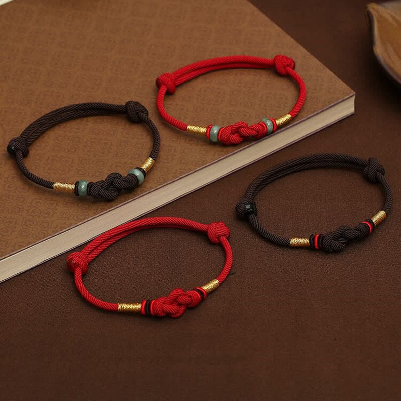 Adjustable Jade Luck Knot Bracelet with Red Feng Shui String