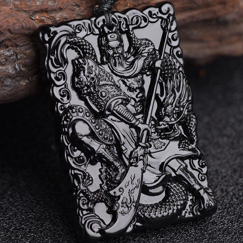 Unisex Jade Necklace Lord Guan Protection Pendant 56mm