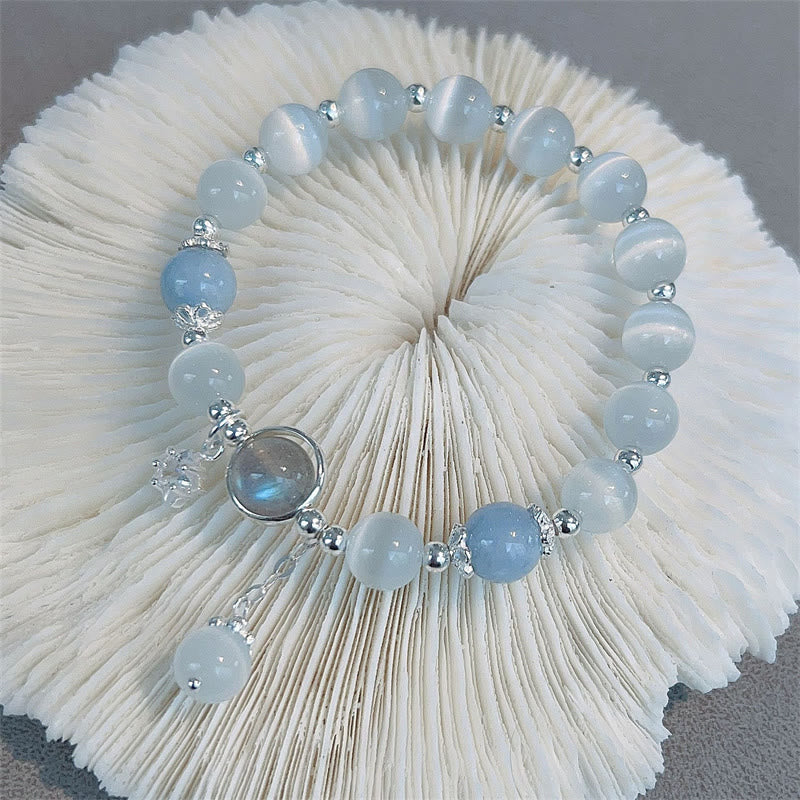 8mm Moonstone Bracelet with Cat's Eye for Support & Peace