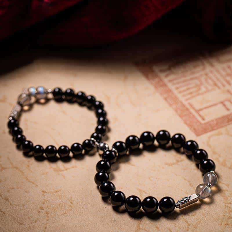 Obsidian Moonstone Couple Bracelet 8mm & 10mm for Strength