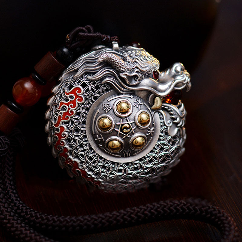 999 Sterling Silver Dragon Ball Hanging Decoration for Strength & Balance
