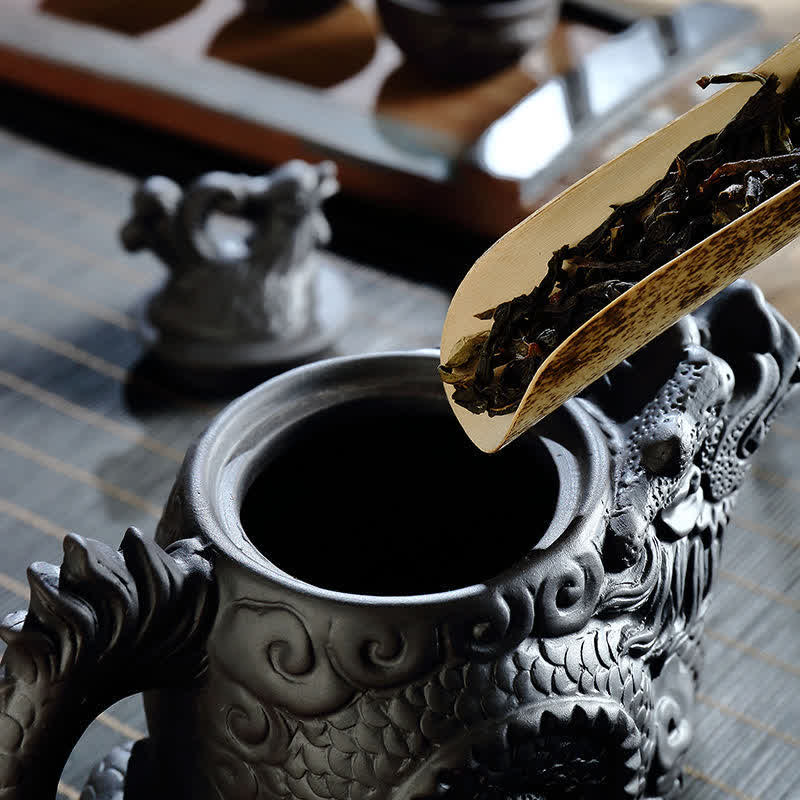 Vintage Dragon Phoenix Ceramic Teapot | Purple Clay Art