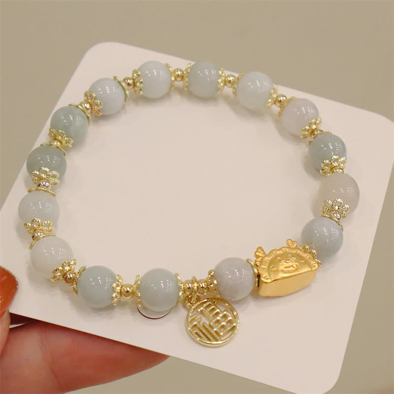 8mm Dragon Luck Bracelet with Red Agate & Multifaceted Stones