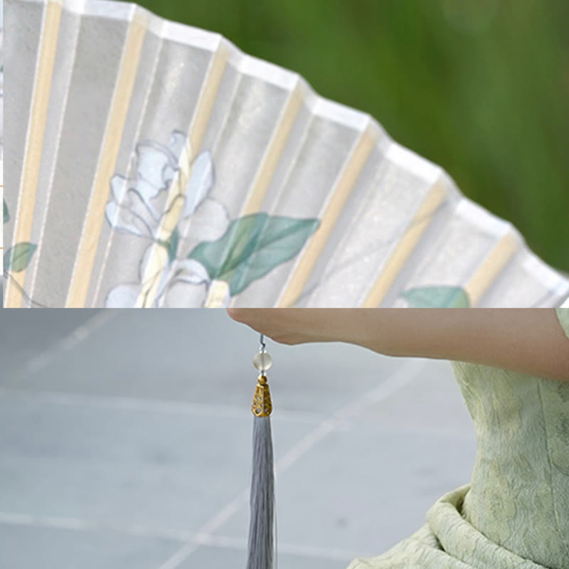 Chinese Folding Fan Jasmine Bamboo Handheld Fan 38cm