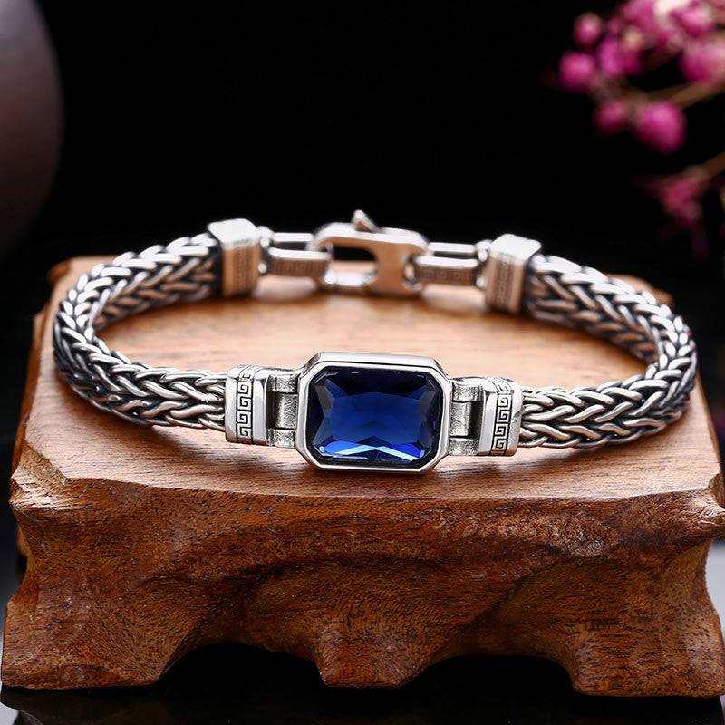 Copper Dragon Bracelet with Blue Acrylic Buckle for Wealth