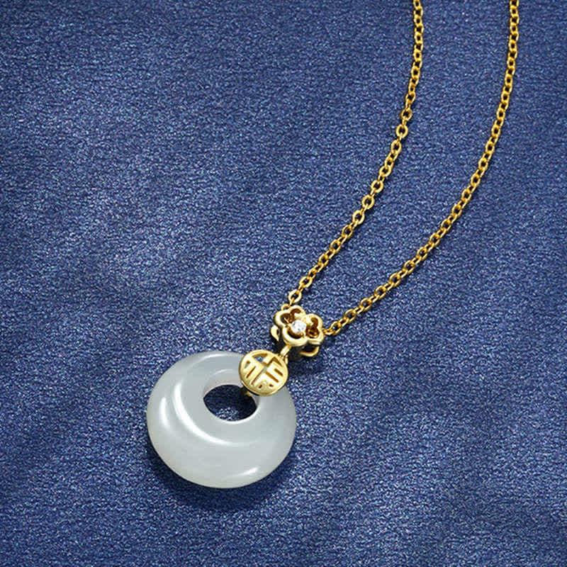 White Jade Peace Buckle Necklace for Protection & Luck