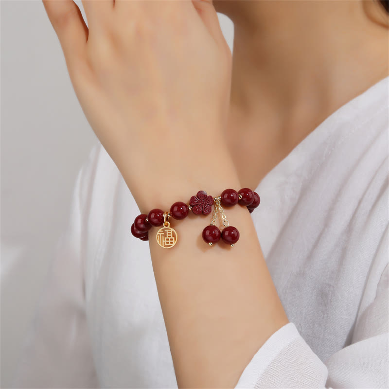 8mm Cinnabar Fu Character Blessing Bracelet for Meditation