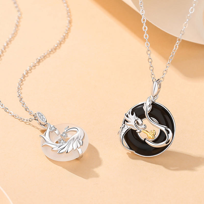 925 Sterling Silver Dragon Pendant with Black Onyx & Chalcedony for Protection & Harmony