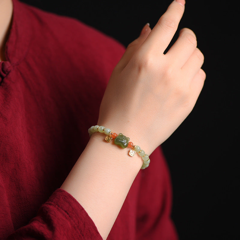 Jade Chinese Zodiac Tiger Bracelet for Abundance & Luck