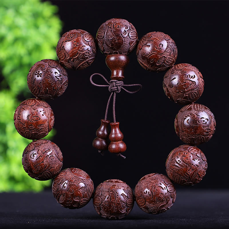 Bracelet zodiaque chinois en bois de rose | 12 perles du zodiaque Chaleur