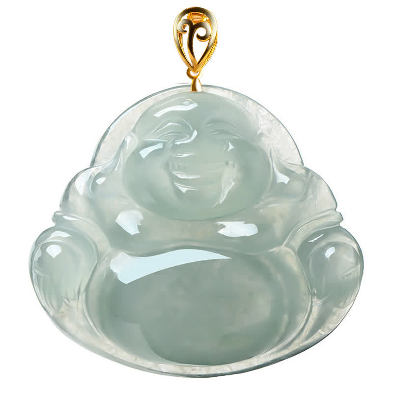 Collier pendentif Bouddha rieur en jade, or 18 carats, pour l'abondance
