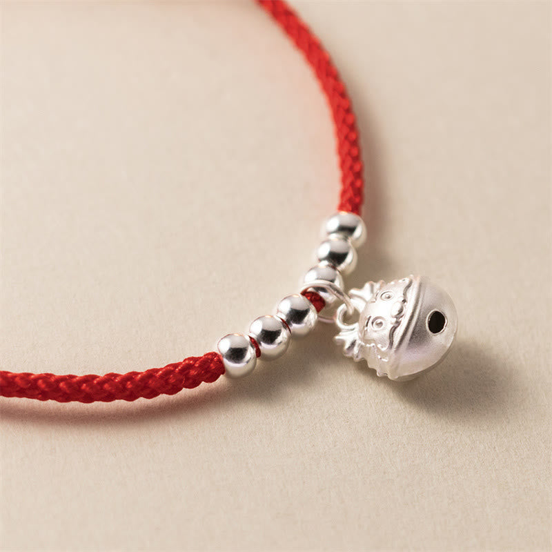 925 Sterling Silver Dragon Carved Success Bracelet with Red Rope Protection
