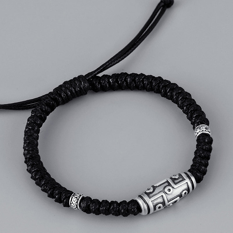 999 Sterling Silver Nine-Eye Dzi Bead Spiritual Protection Bracelet