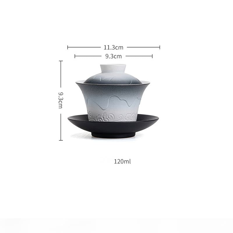 Blue Black Gradient Ceramic Gaiwan Tea Cup | 120ml Capacity