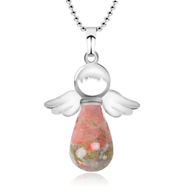 Natural Crystal Luck Necklace with Angel Wings Pendant