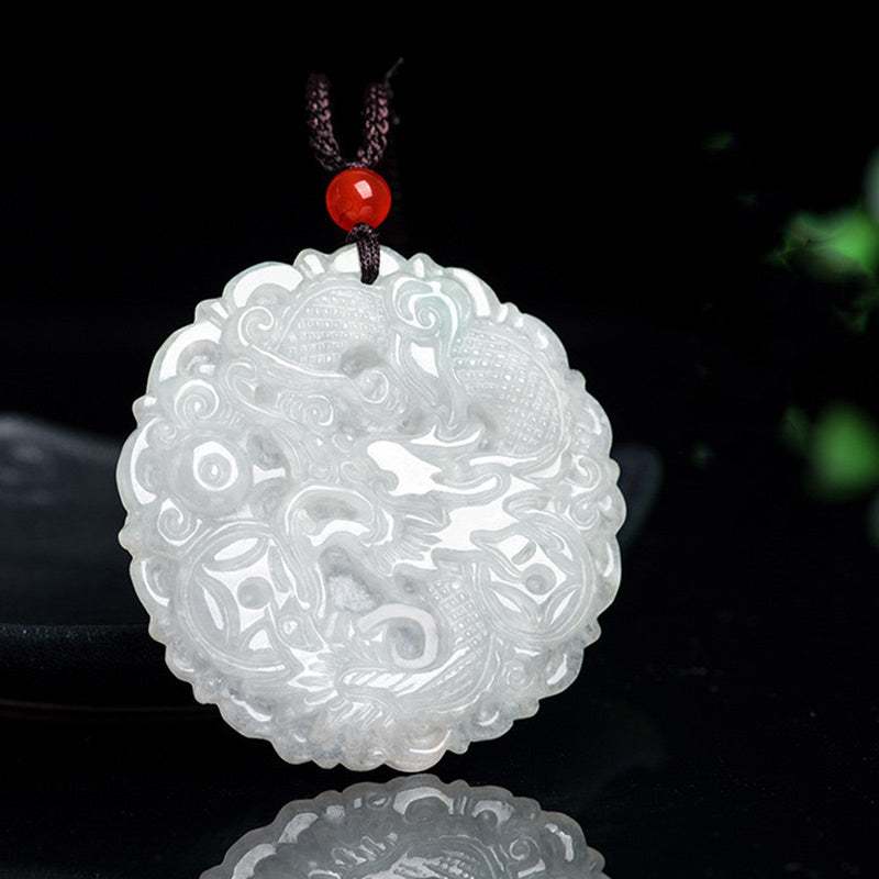 Collier Dragon de Jade Blanc Pendentif de Protection 49mm