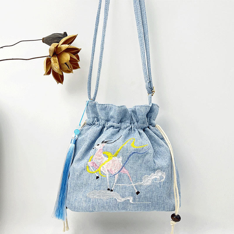 Sac de yoga en coton et lin Fairy Deer 19 x 20 x 10 cm