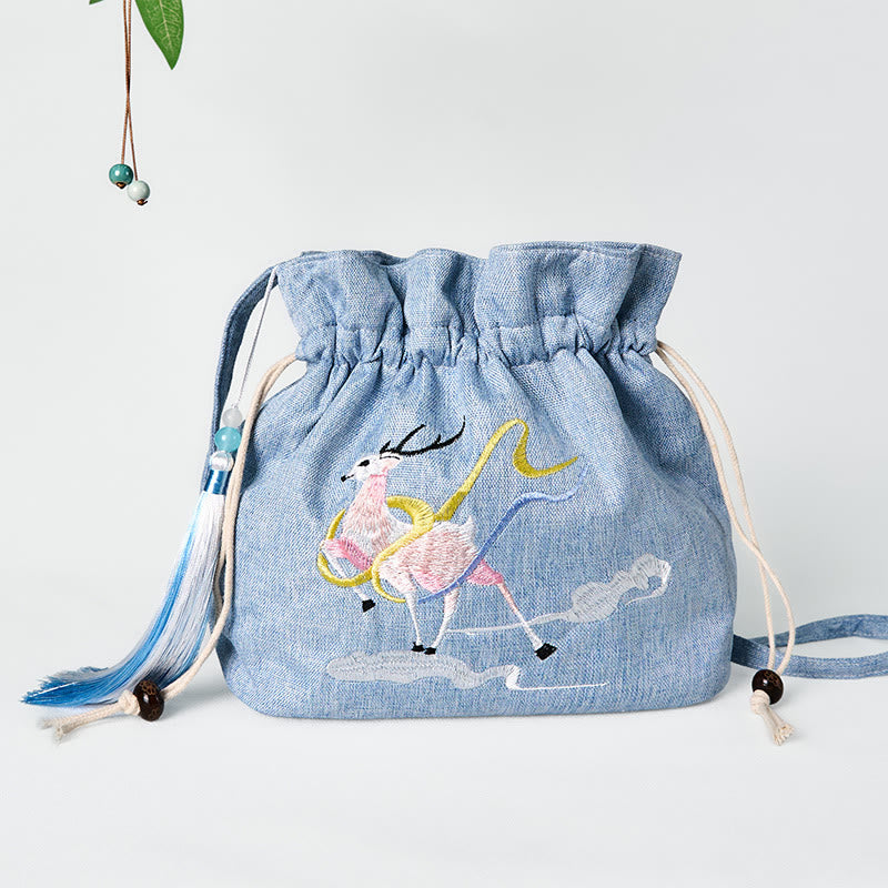 Sac de yoga en coton et lin Fairy Deer 19 x 20 x 10 cm