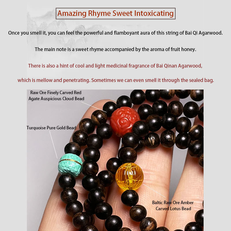 Agarwood Bracelet with Turquoise Amber & Red Agate for Strength