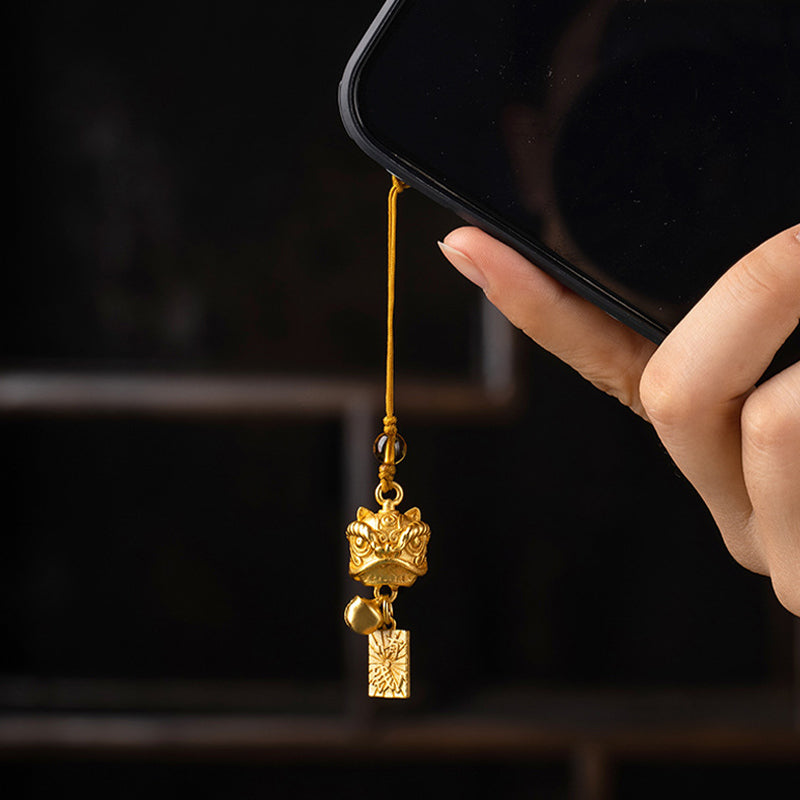 Copper Dancing Lion Phone Hanging Decoration for Wealth & Peace