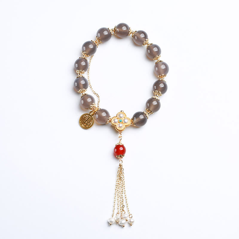 8mm Gray Agate Fu Character Balance Bracelet