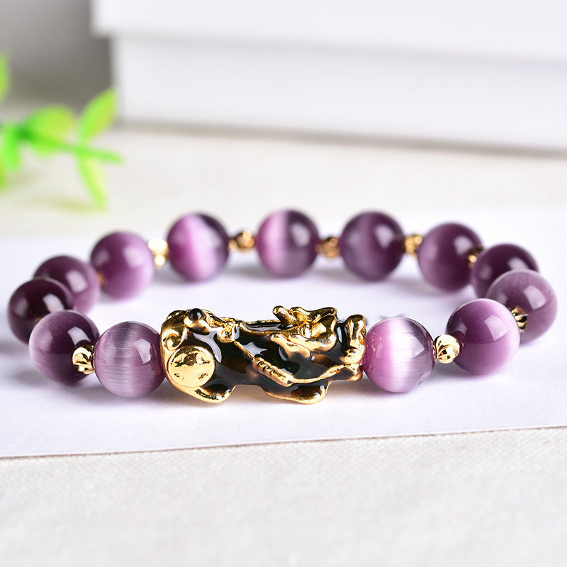 10mm Pixiu Cat Eye Wealth Bracelet Obsidian