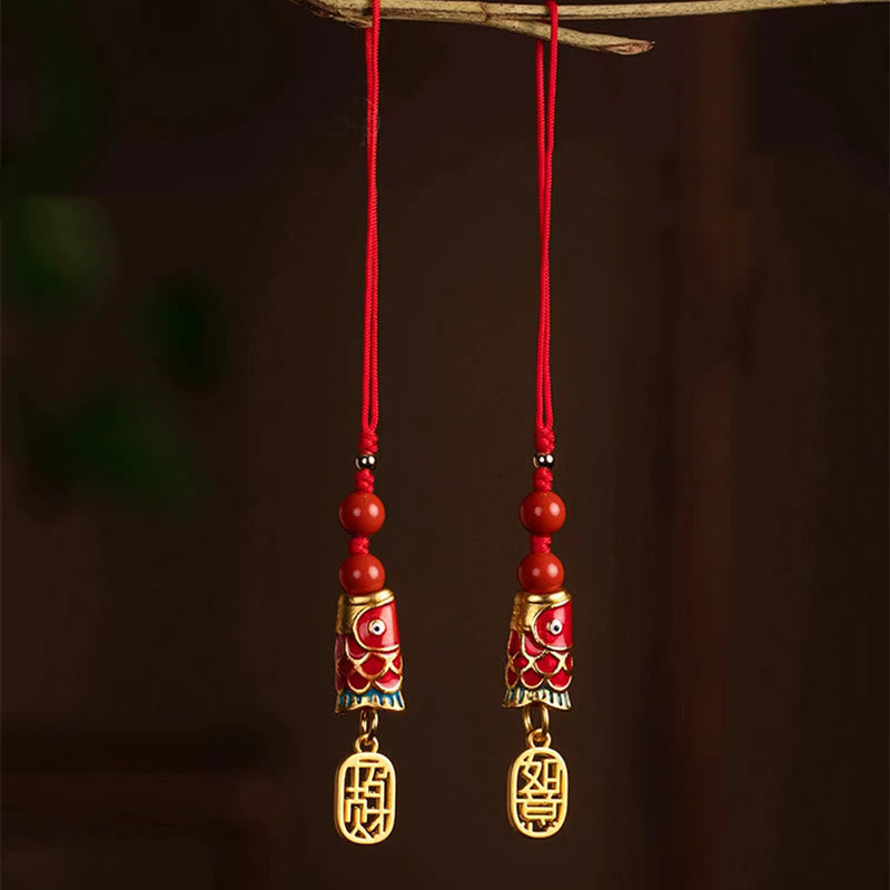 Cinnabar Koi Fish Charm Phone Hanging for Wealth & Luck