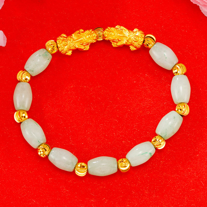 Double Pixiu 6mm Agate & Jade Wealth Bracelet Unisex