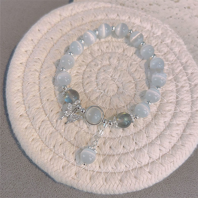 8mm Moonstone Bracelet with Cat's Eye for Support & Peace