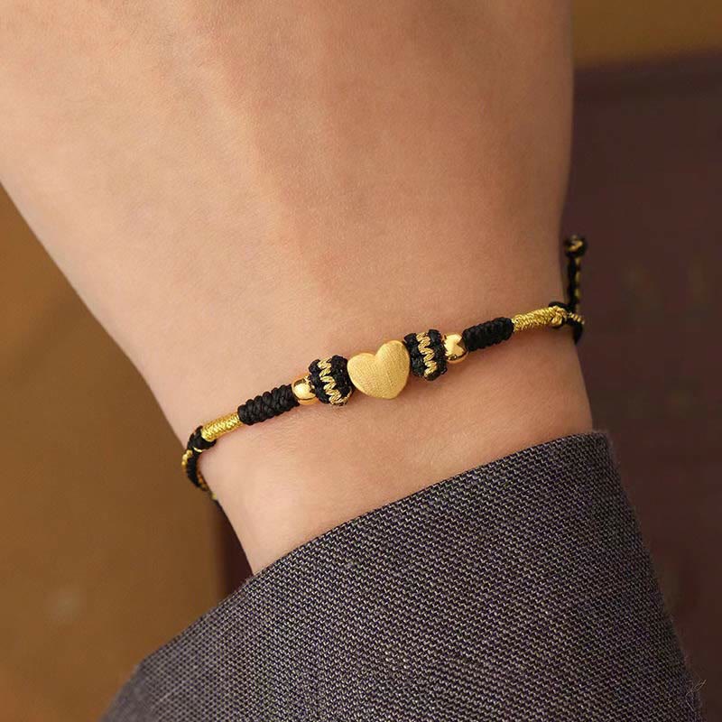 Bracelet tressé fait main avec nœud porte-bonheur King Kong et cœur d'amour