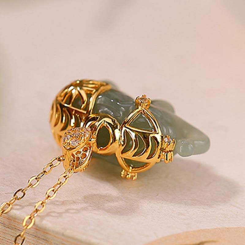 Jade Necklace with Sterling Silver Elephant Pendant for Prosperity