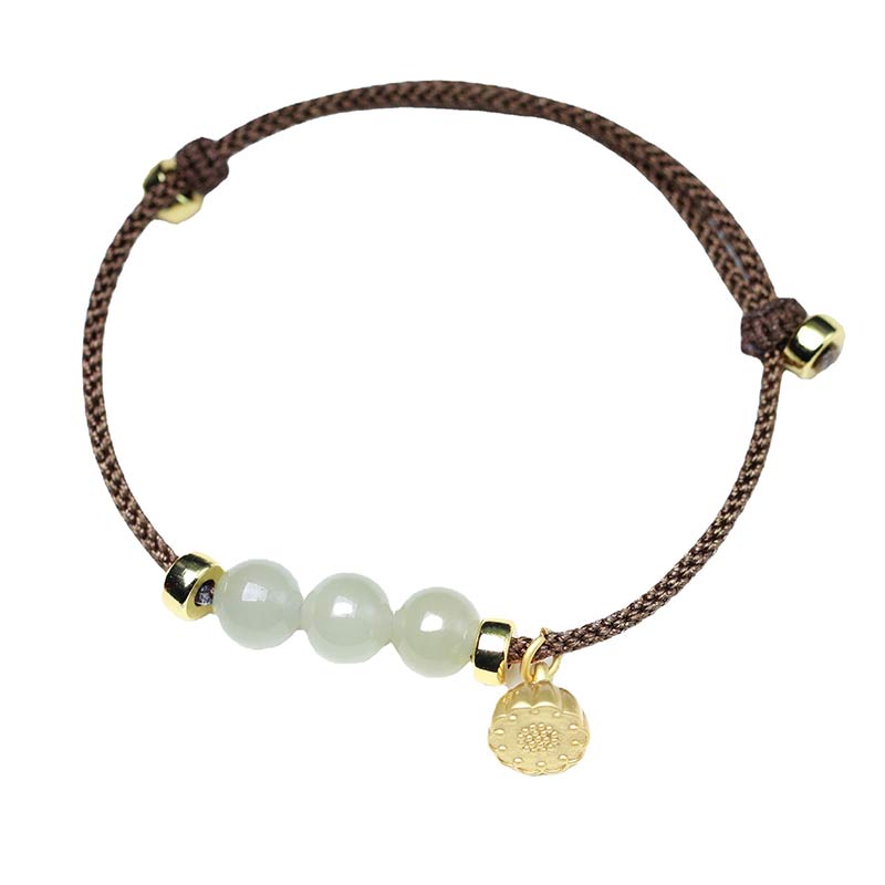 Adjustable Jade Lotus Seed Strength Red String Bracelet