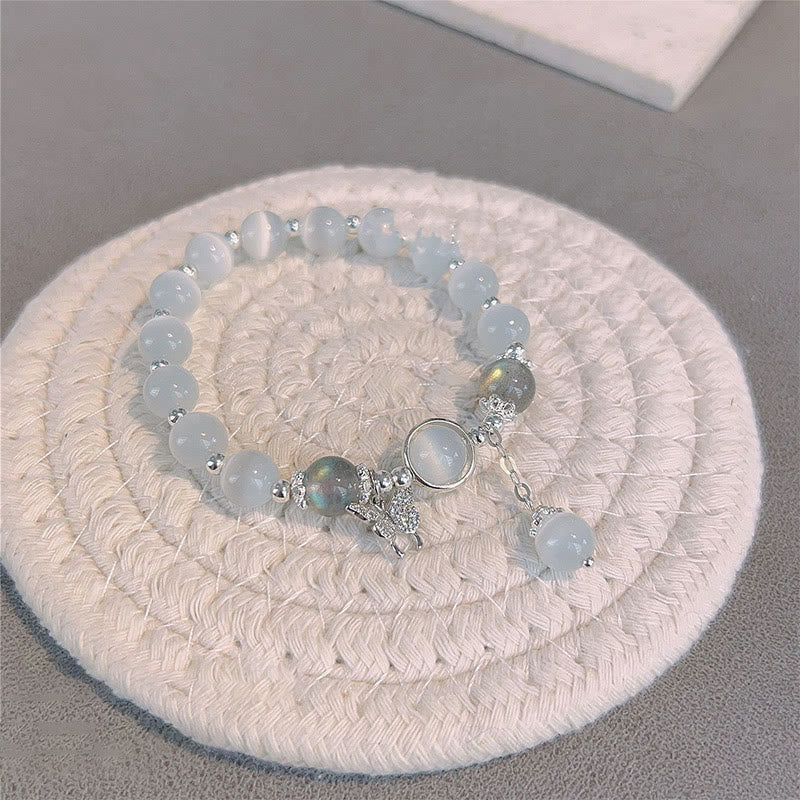 8mm Moonstone Bracelet with Cat's Eye for Support & Peace