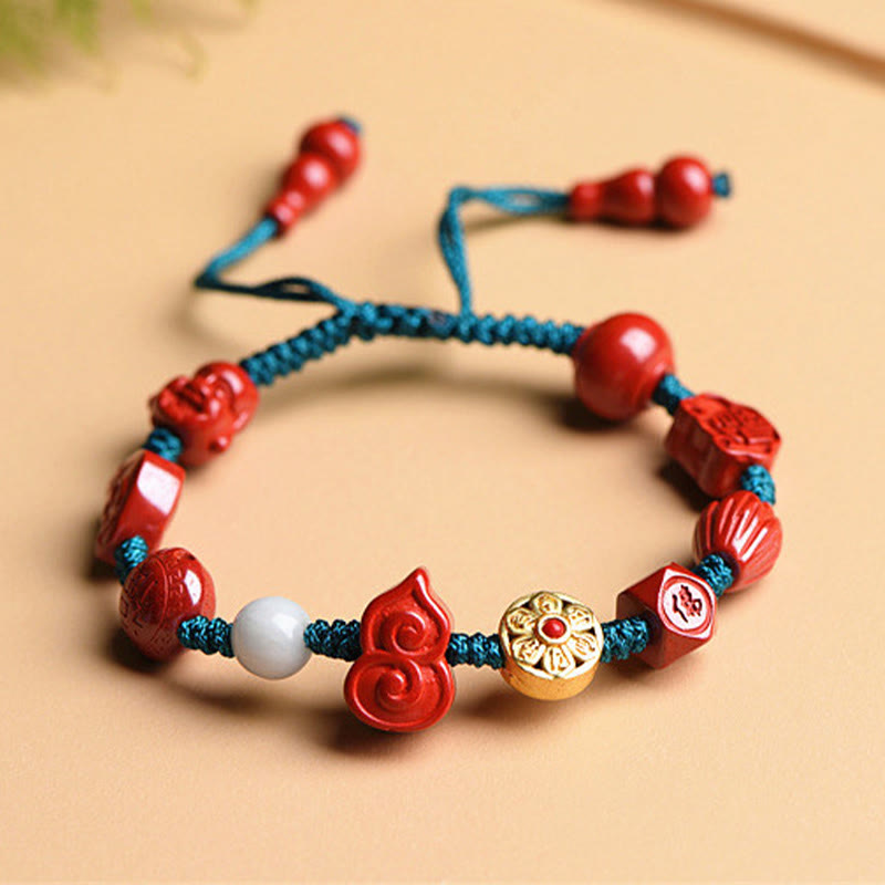 Bracelet en fil de cinabre naturel avec bénédiction Om Mani Padme Hum