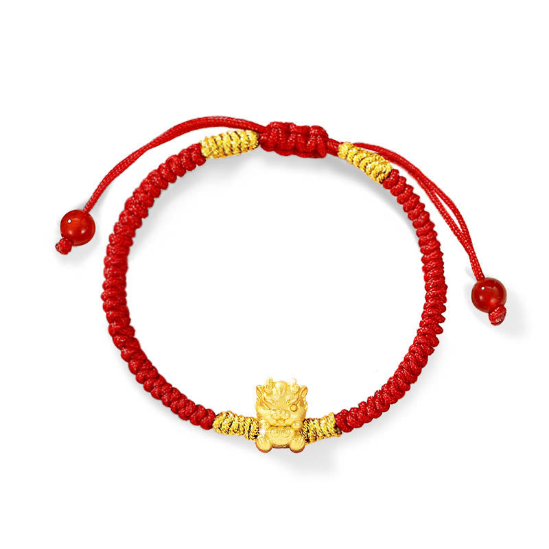999 Sterling Silver Dragon Bracelet with Red String for Luck & Protection