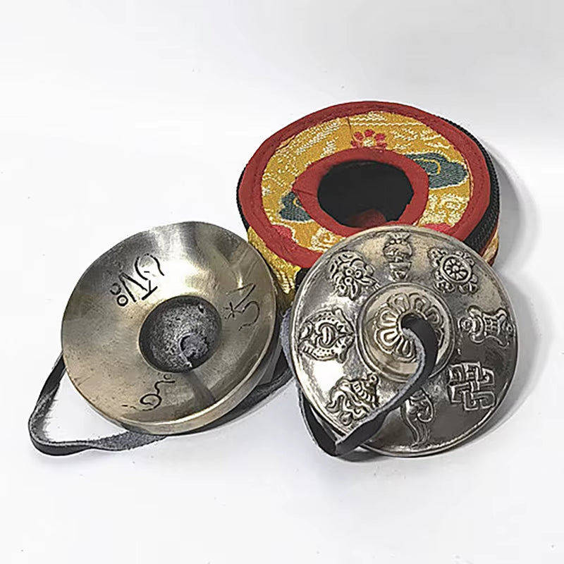 9Cm Large Brass Tinkle Bell with Bag Nepal Handmade Tingsha Cymbals Buddhist Tibetan Bells Sound Healing Yoga Meditation Bell