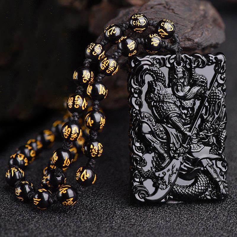 Unisex Jade Necklace Lord Guan Protection Pendant 56mm