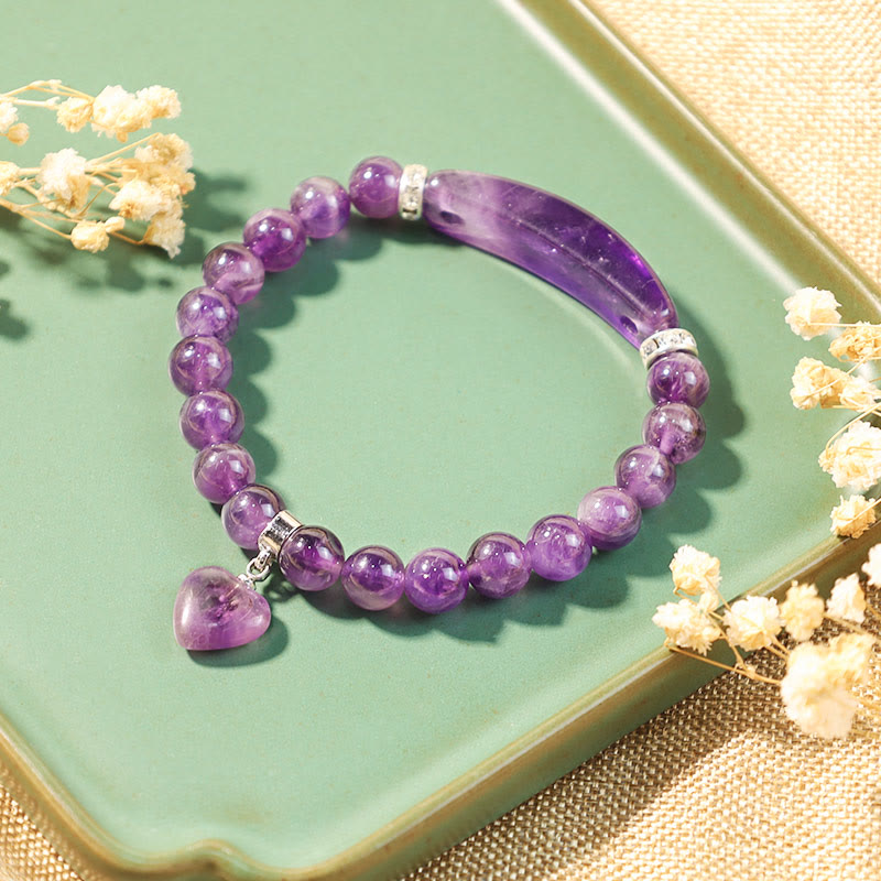 8mm Amethyst Healing Beads Love Heart Bracelet for Meditation