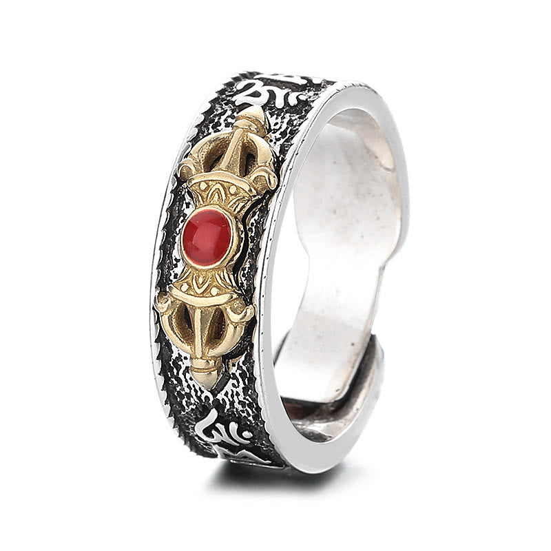 Bague de sagesse réglable en agate rouge Om Mani Padme Hum