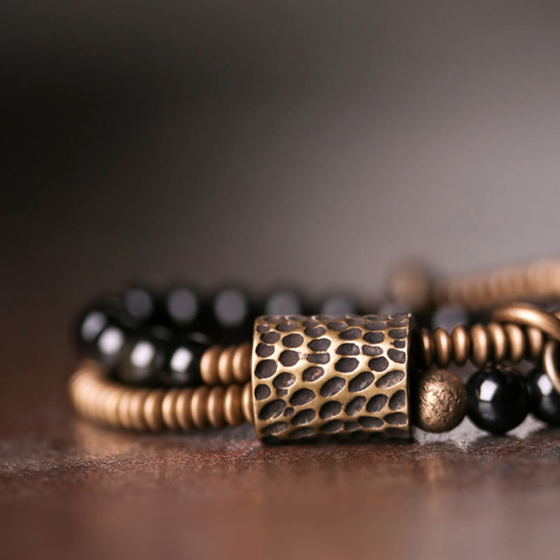 Unisex Rainbow Obsidian Copper Inner Peace Bracelet 6mm