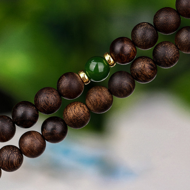 108 Beads Agarwood Cyan Jade Wood Mala Bracelet for Protection