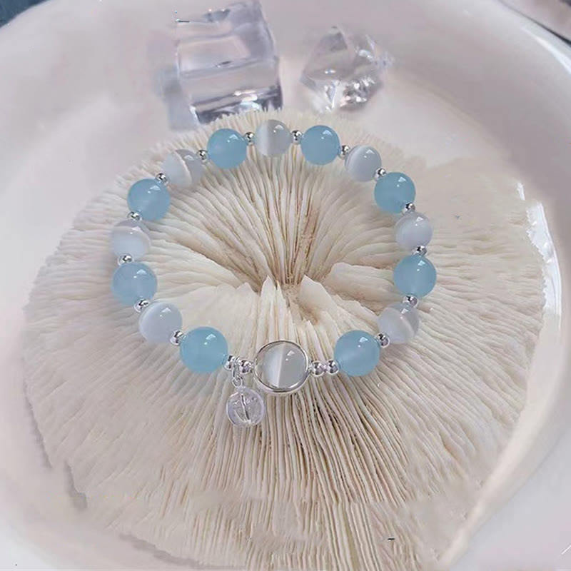 925 Sterling Silver Aquamarine Cat's Eye Support Bracelet