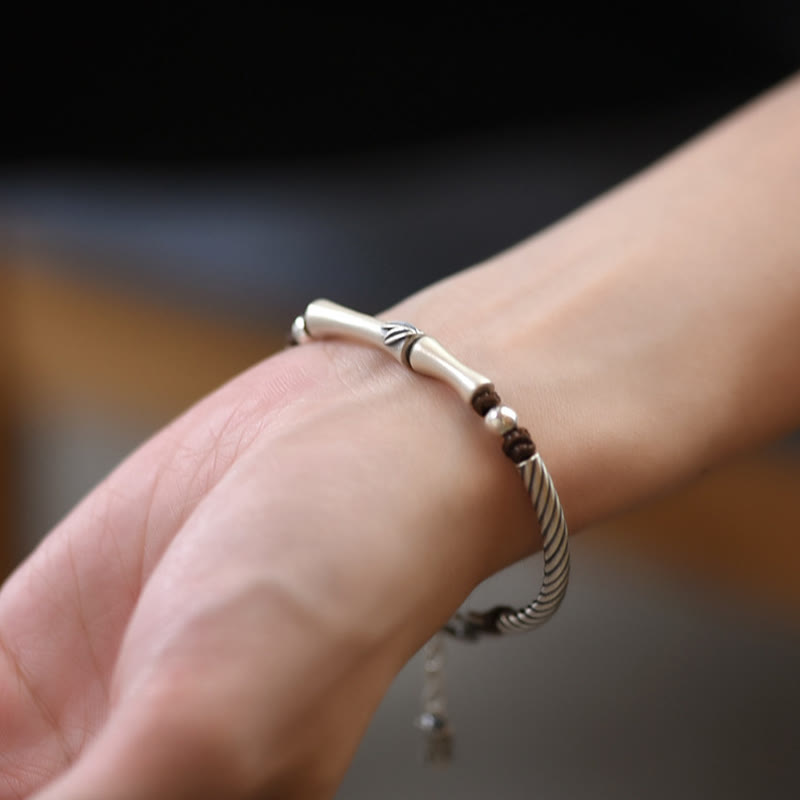 999 Sterling Silver Bamboo Cicada Luck Bracelet for Wealth