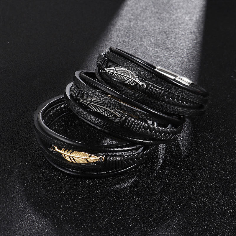 Bracelet spirituel en acier titane à motif plume 21,5 cm Calme