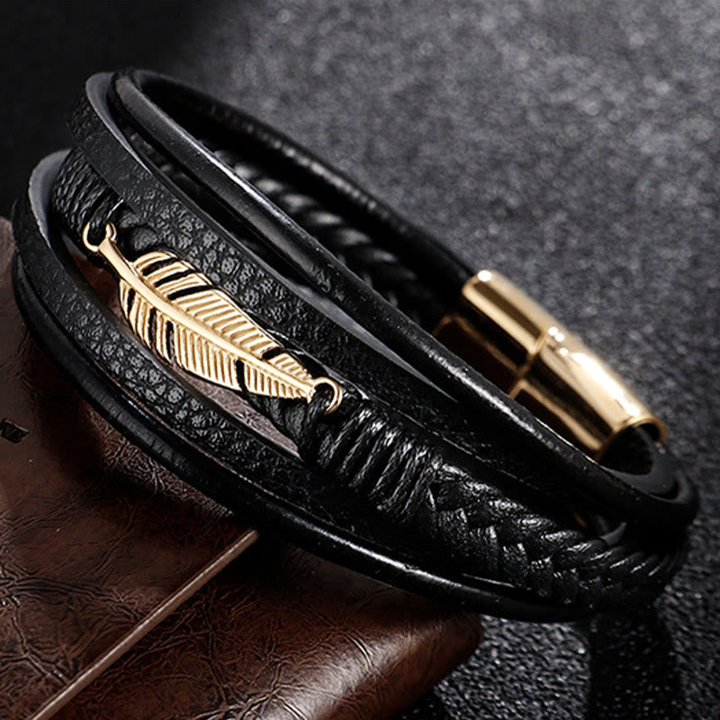 Bracelet spirituel en acier titane à motif plume 21,5 cm Calme